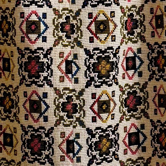 VTG 70s Tapestry Carpet Weight MAXI SKIRT Zip XS Needlepoint Pattern Handmade - Picture 7 of 13